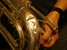 Brass Instrument Dent Removal - Before - KBI Music Shoppe - Fredericksburg, Virginia